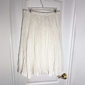 Y2K Liz Claiborne Embroidered Crinkle Texture Pleated Midi Skirt Cream 10